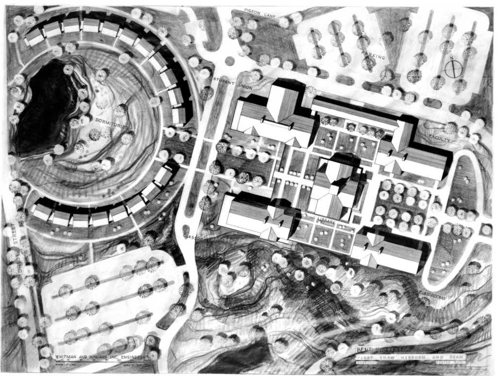 Early drawing of the Waltham campus circa 1962