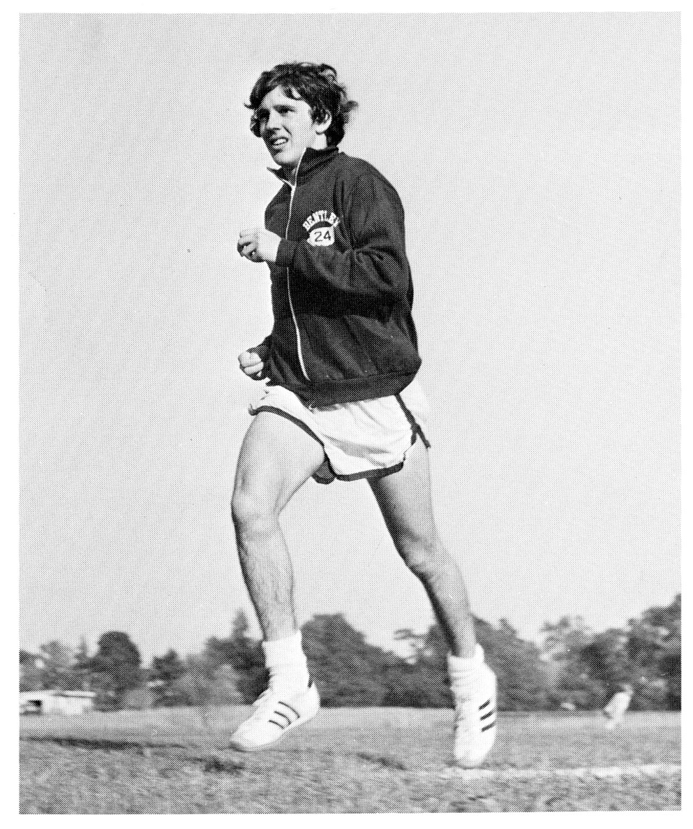 Cross country team member running, 1975