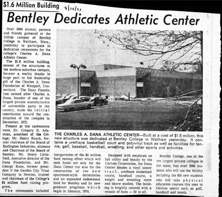 Bentley newspaper article on the dedication of the Dana Center