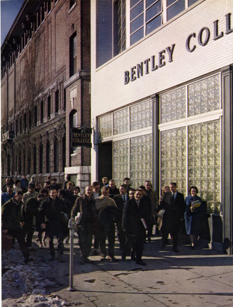 Students walking outside 921 Boylston Street in 1964
