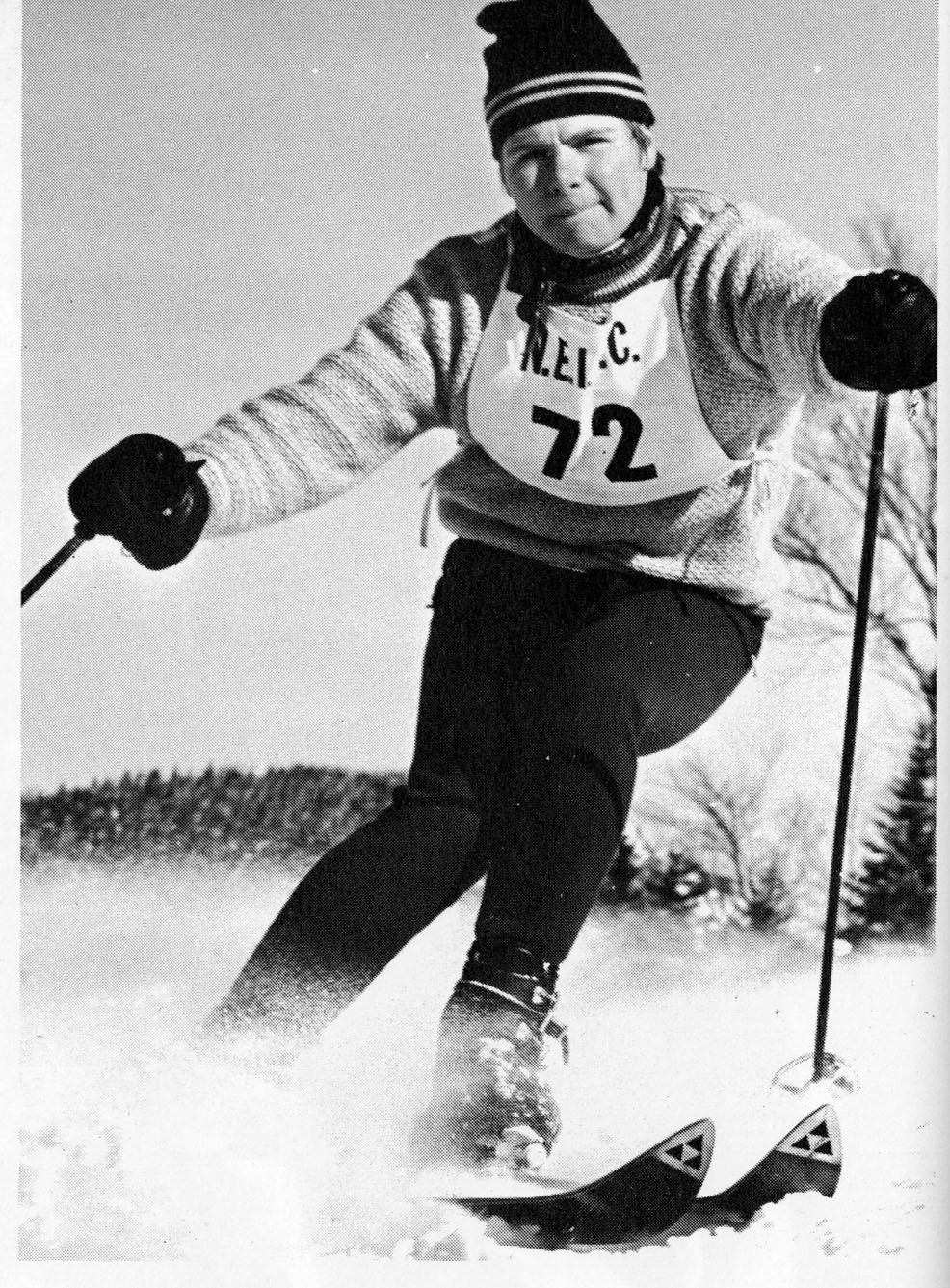 Bentley Ski Player on the slopes, 1970